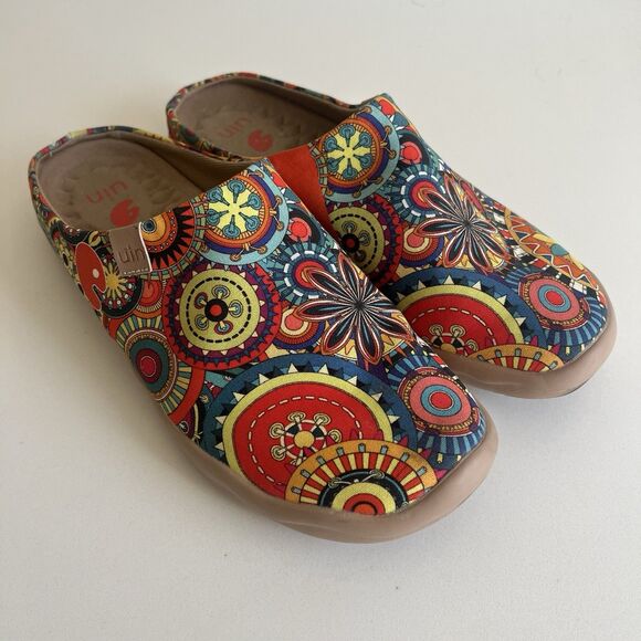 Uin Blossom Malaga Women's Slip On Mules Boho Floral Colorful Canvas Size 8.5 - Picture 2 of 9
